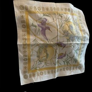 Salvatore Ferragamo Gold and Purple Bird Print hanker chief/neck square